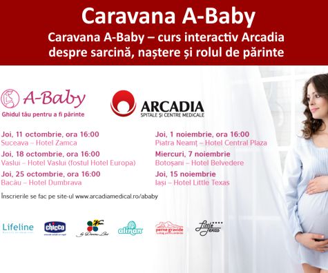 Caravana A-Baby: curs interactiv Arcadia despre sarcina, nastere si rolul de parinte